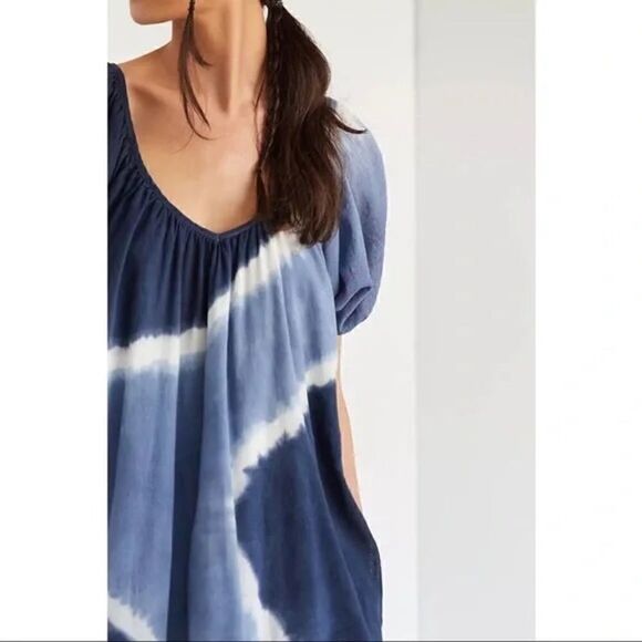 NEW Anthropologie Sundry Blue Embroidered Puff Sleeve Tie-Dye Midi Dress X-Small - Picture 6 of 11